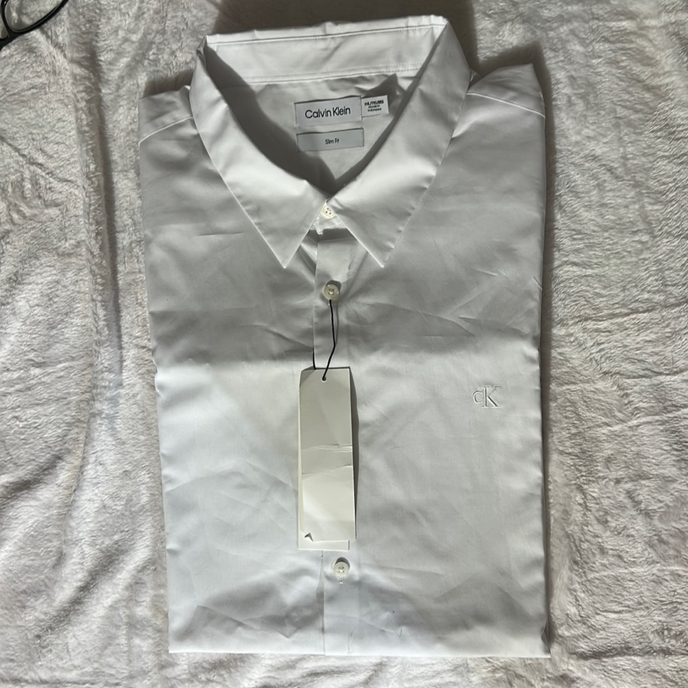 Calvin Klein white cotton stretch button down shirt